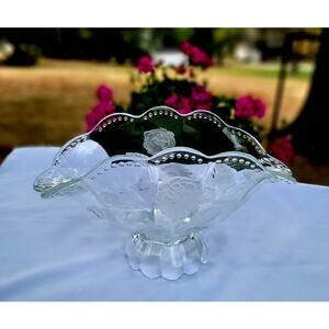 VTNG Crystal Imperial Handcut Bohemian Centerpiece Bowl Frosted Embossed Roses
